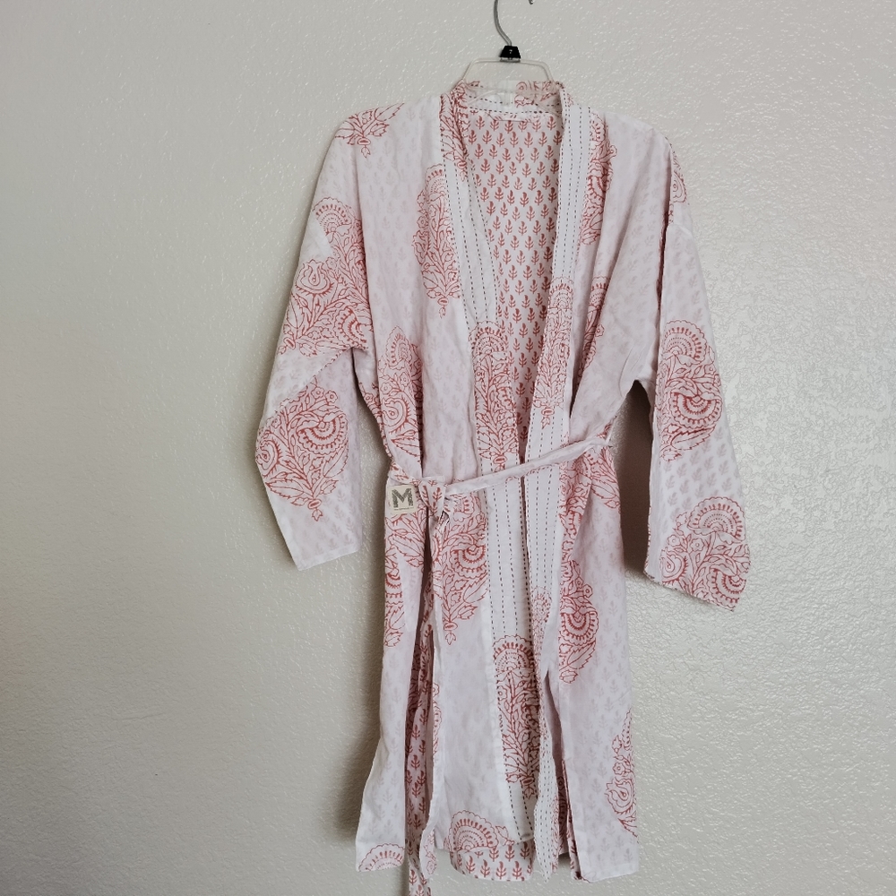 Malabar baby Block Printed lounge breastfeed reversible Robe Pink City sz OS